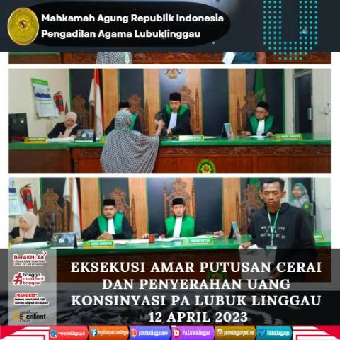 EKSEKUSI AMAR PUTUSAN CERAI DAN PENYERAHAN UANG KONSINYASI PA LUBUK LINGGAU 2