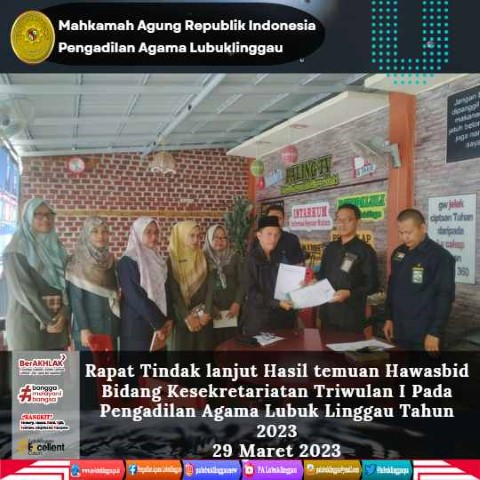 Rapat Tindak lanjut Hasil temuan Hawasbid Bidang Kesekretariatan Triwulan I 1