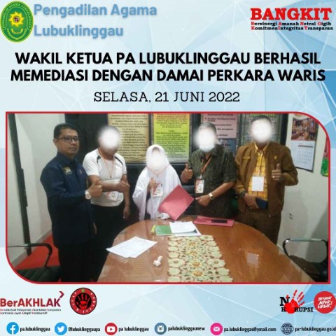 Wakil Ketua PA Lubuklinggau berhasil Memediasi dengan Damai Perkara Waris 1
